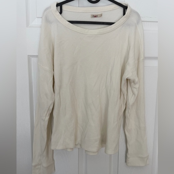 Faherty Tops - Faherty Women's White Cream Waffle Knit Long Sleeve Tee